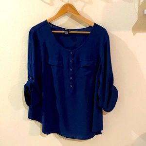 Torrid Dark Blue Tunic Top with Roll Up Sleeves